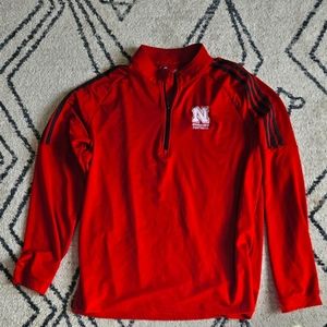 Nebraska pullover. XL. Red with black stripes. Half zip. Never worn, but no tags